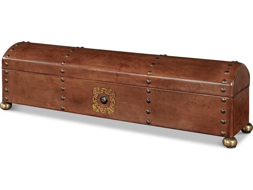 Telescope Leather Decorative Box with Tacks in Brown