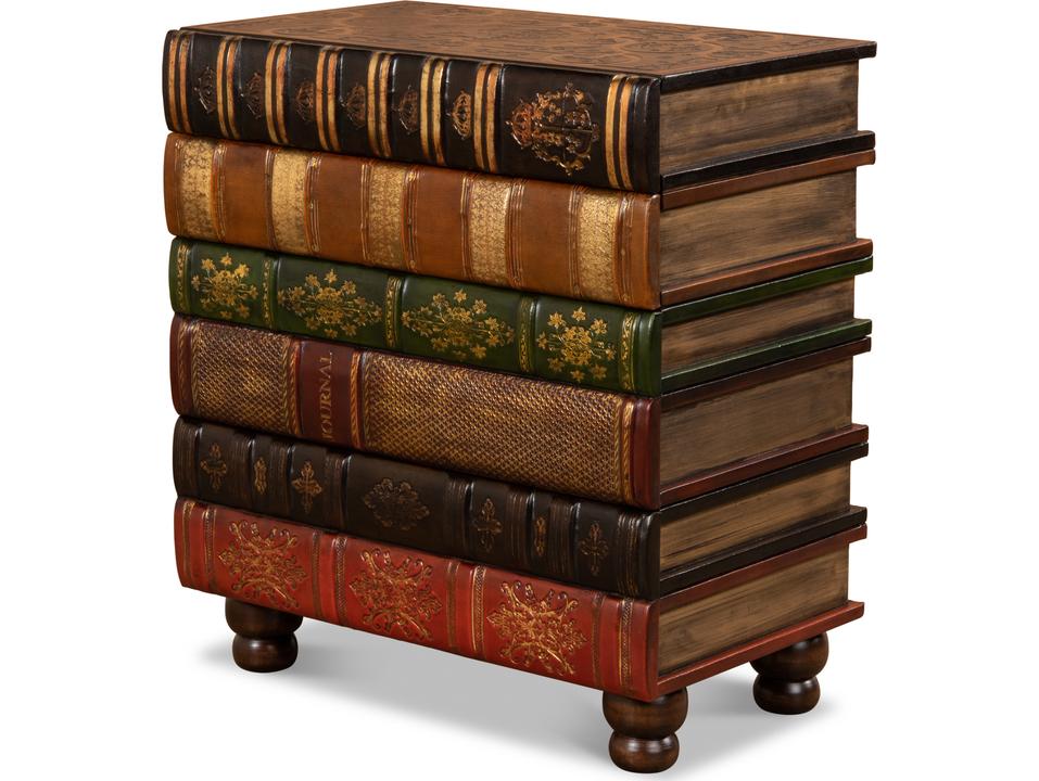 Florentine Books Chairside Chest with Leather and Wood