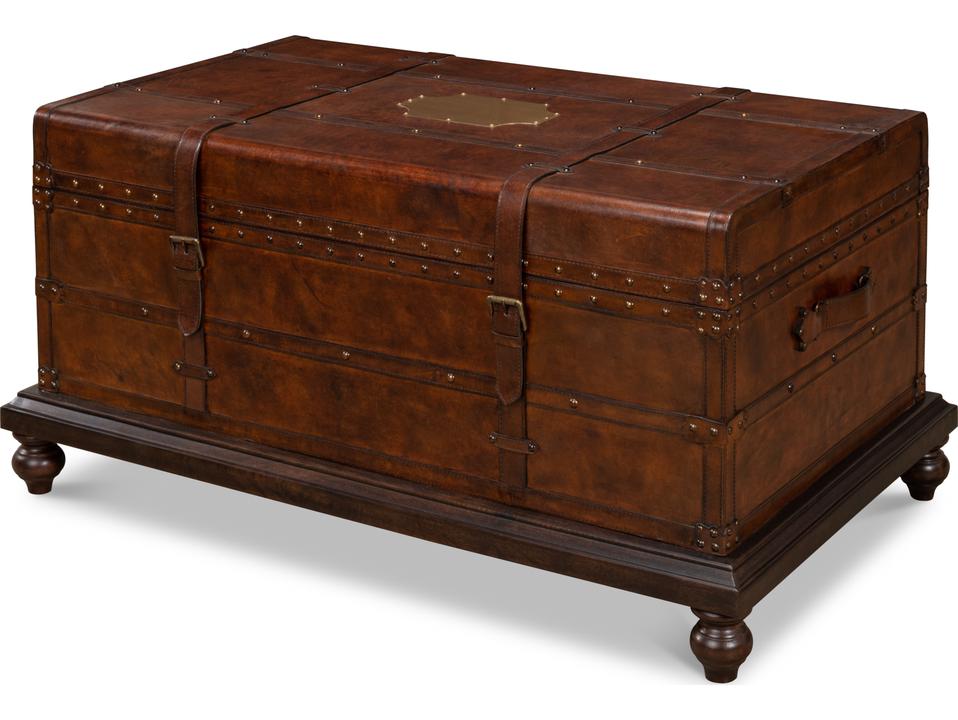 Laramie Rectangle Trunk Coffee Table in Buffalo Leather and Tobacco Finish