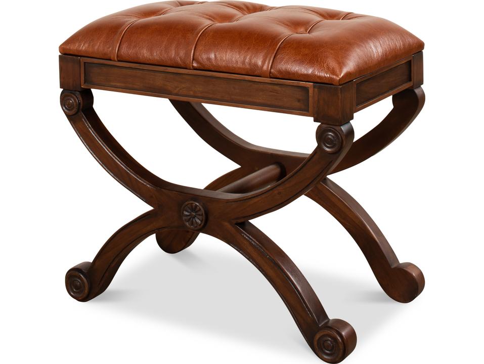 Empire Upholstered Leather Accent Stool in Fruitwood