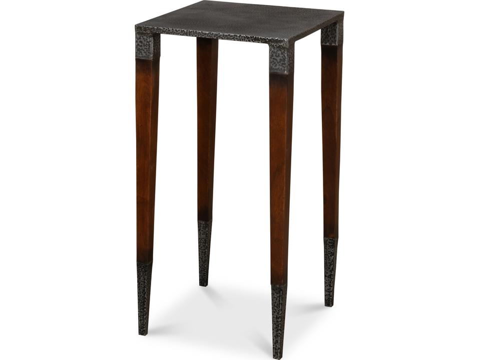 Burnford Square End Table in Walnut with Hammered Iron Accents
