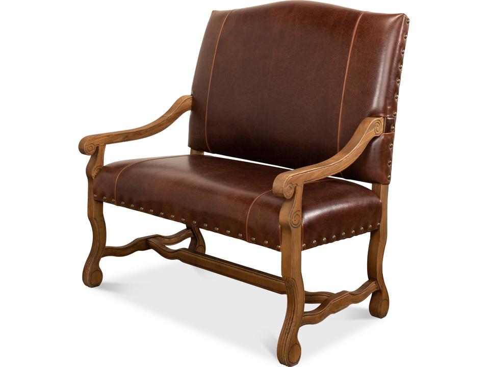 Italian Leather Settee with Vintage Brown Split Cowhide and Oak Frame