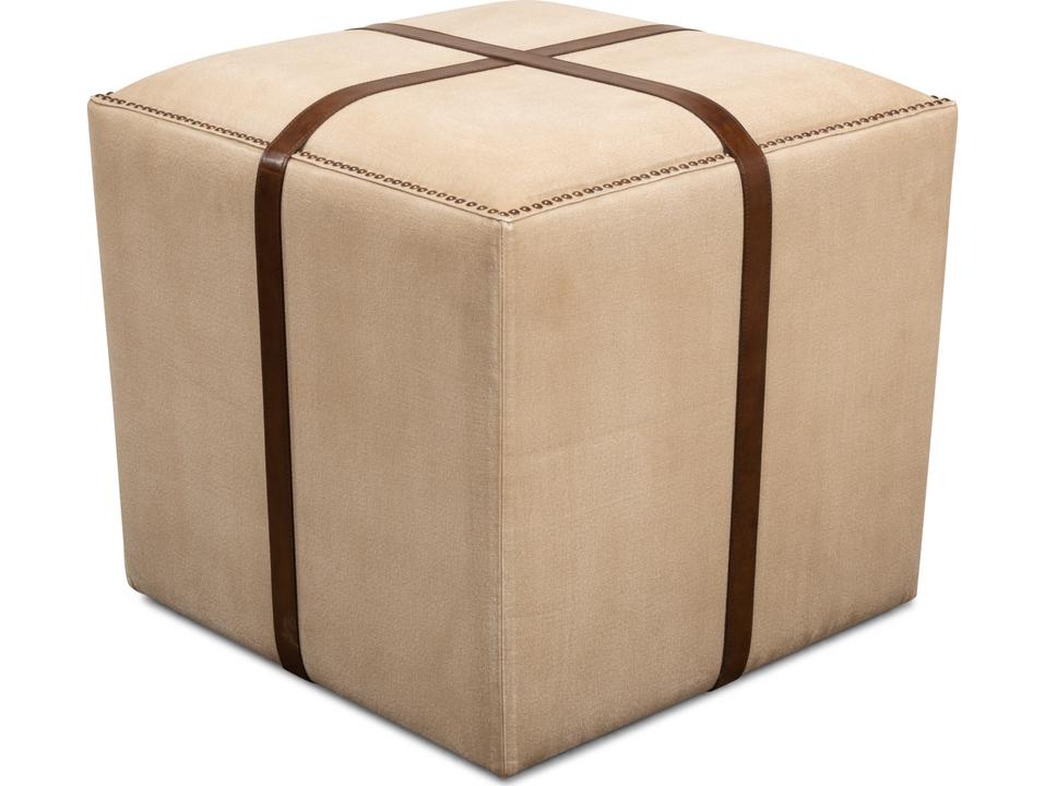 Strap Canvas and Leather Stool with Brass Tacks