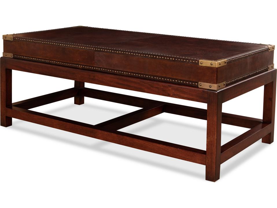 Winchester Rectangular Coffee Table in Antique Brown Wood and Leather