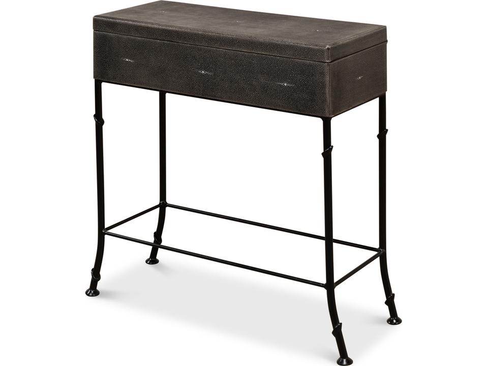Grey Leather Shagreen Storage Box on Iron Stand