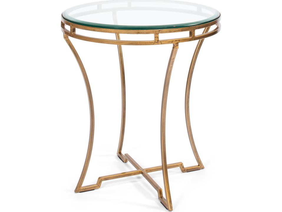 Round Side Table Iron and Glass in Antique Gold Finish