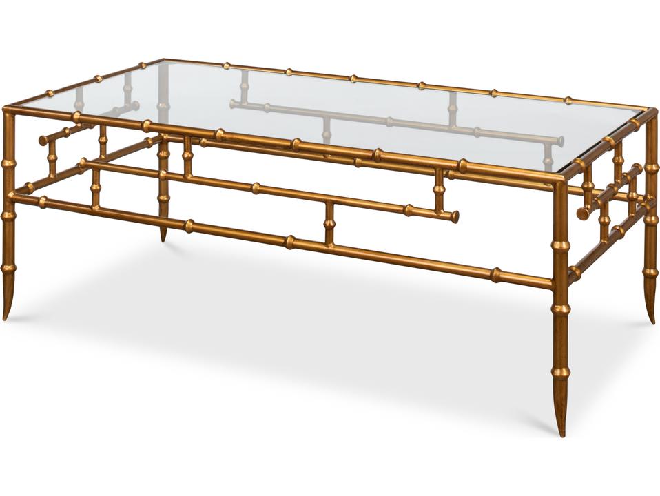 Faux Bamboo Metal Coffee Table 48 Inch Gold Finish