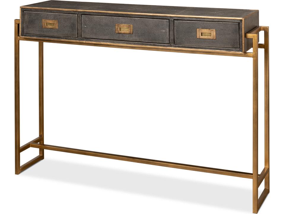 Shagreen Gold and Gray Console Table with 3 Drawers