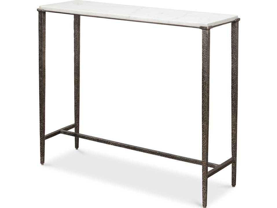 Banswara Console Table in White Marble and Antique Nickel