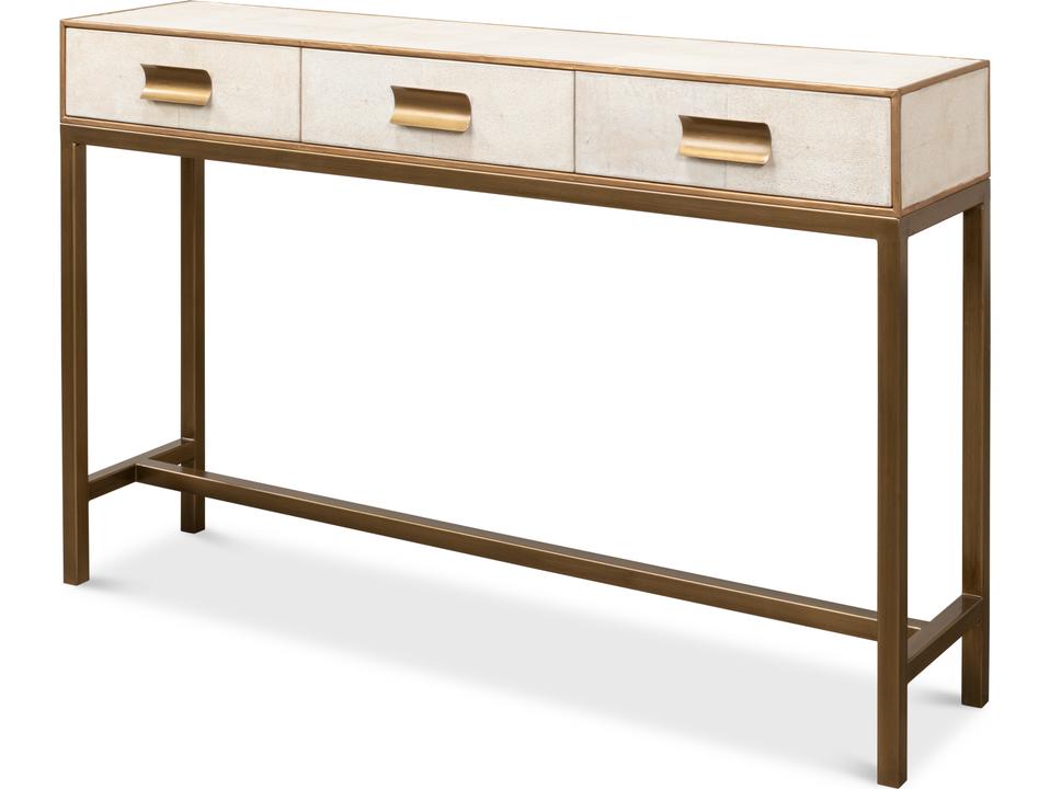 Gideon Shagreen Console Table Osprey White Gold Leather Trim
