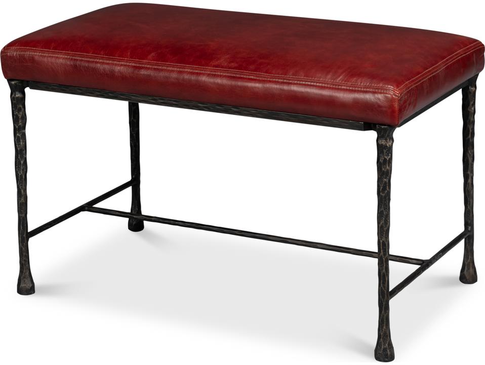 Kings Road Leather Bench in Red