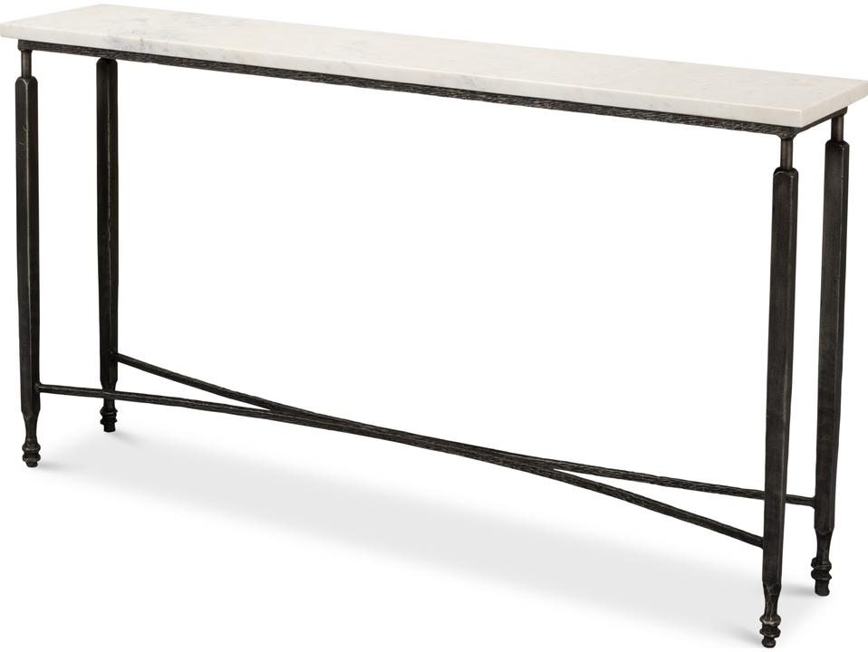 Mykos Console Table with White Banswara Marble Top and Iron Base