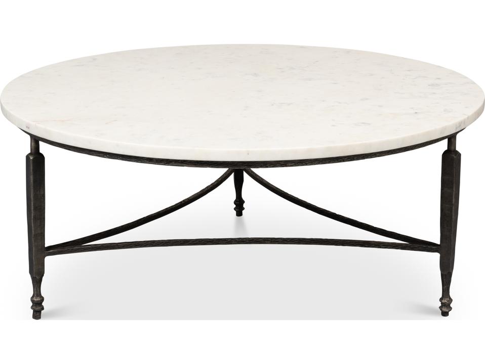 Mykos Round Coffee Table in White Banswara Marble and Iron