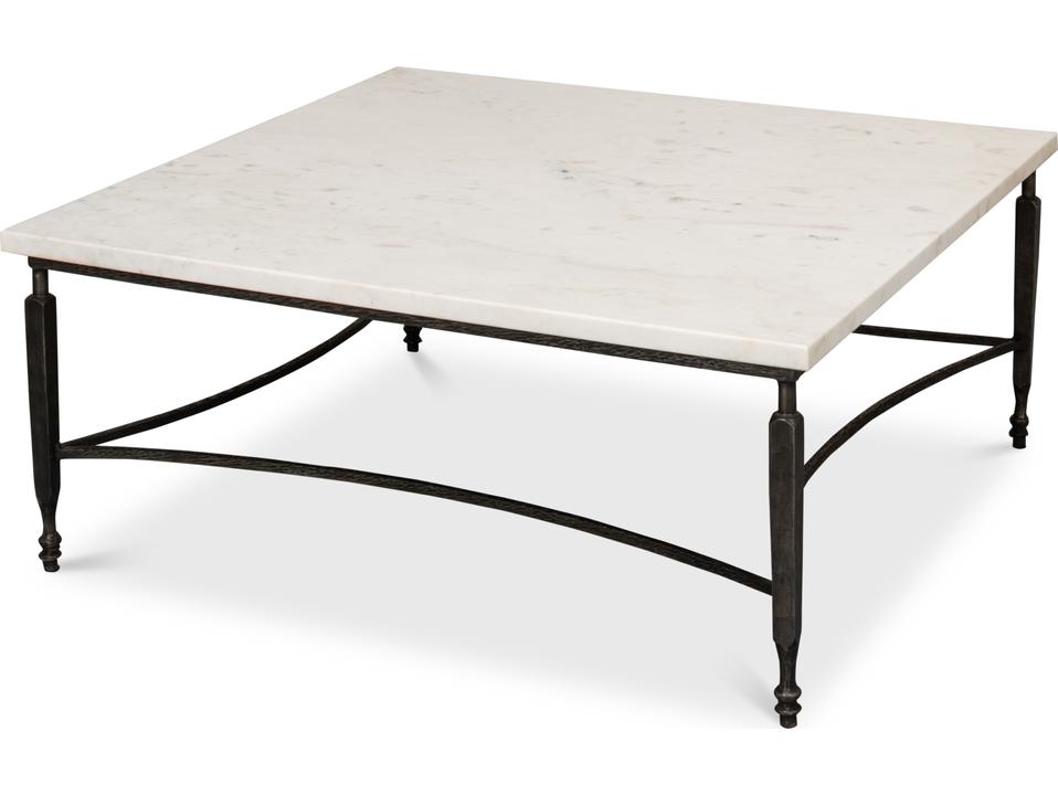 Mykos Square Coffee Table in Iron and White Banswara Marble