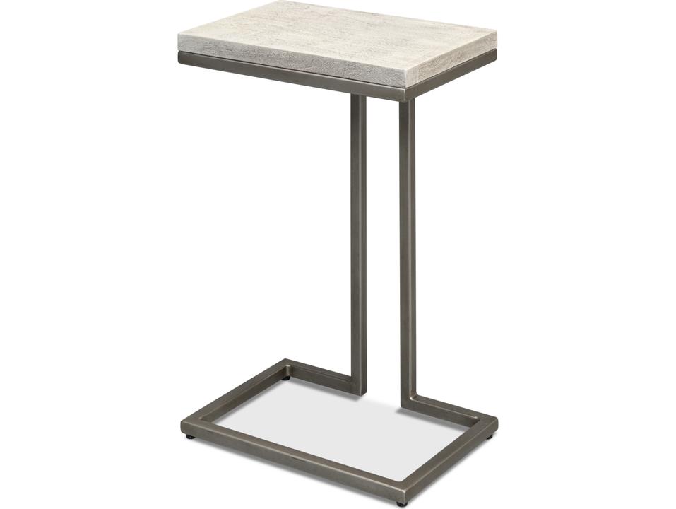 Ponie Rectangular End Table in Grey White with Gunmetal Base