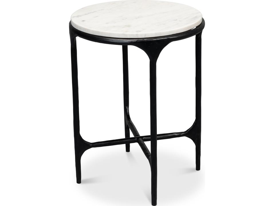 Anapa Round End Table with Marble Top and Iron Base