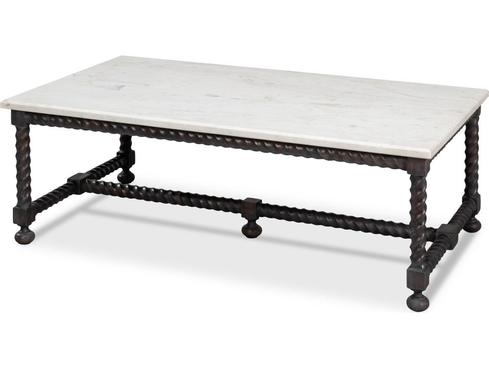 Barley Rectangle Cocktail Table in Acacia Wood with White Banswara Marble Top