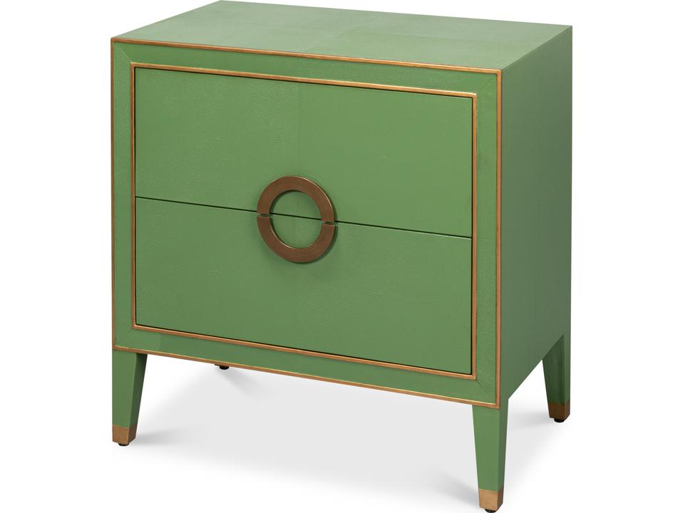 Gabriella Watercress Embossed Shagreen Night Stand with Gold Hardware