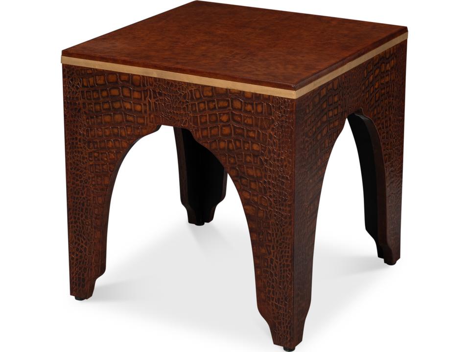 Croco Embossed Leather Accent Stool in Tan Tessoro