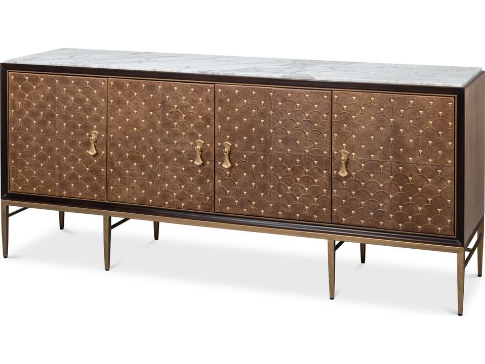 Palisade Shagreen Credenza with Italian Statuario Marble Top