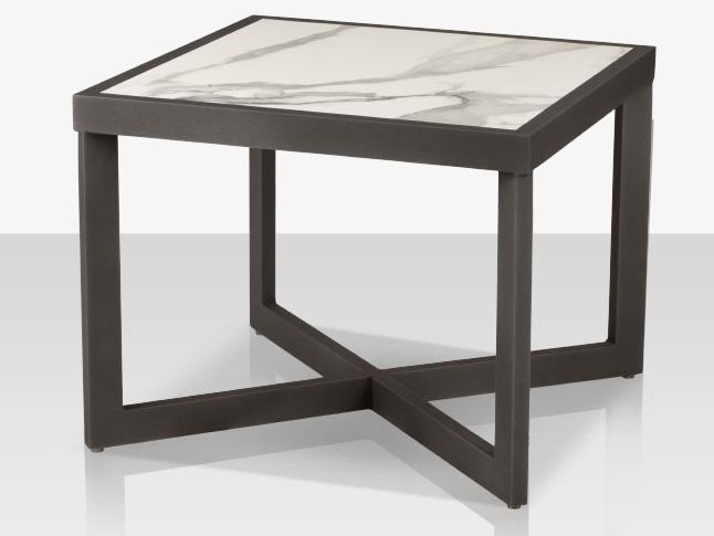 Iconic Large Square Side Table in Powder Coated Aluminum and Porcelain Insert