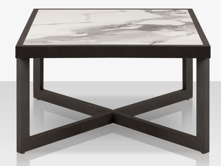 Iconic Square Coffee Table in Powder Coated Aluminum and Porcelain Top