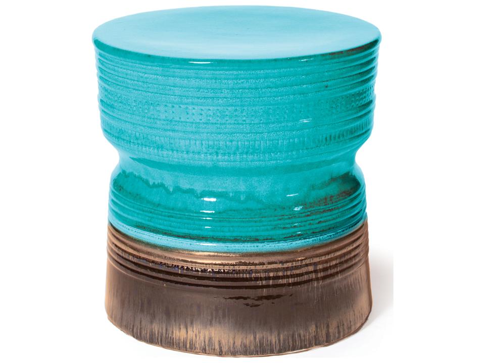 Ancaris Aquamarine Ceramic Accent Stool with Gloss Glaze