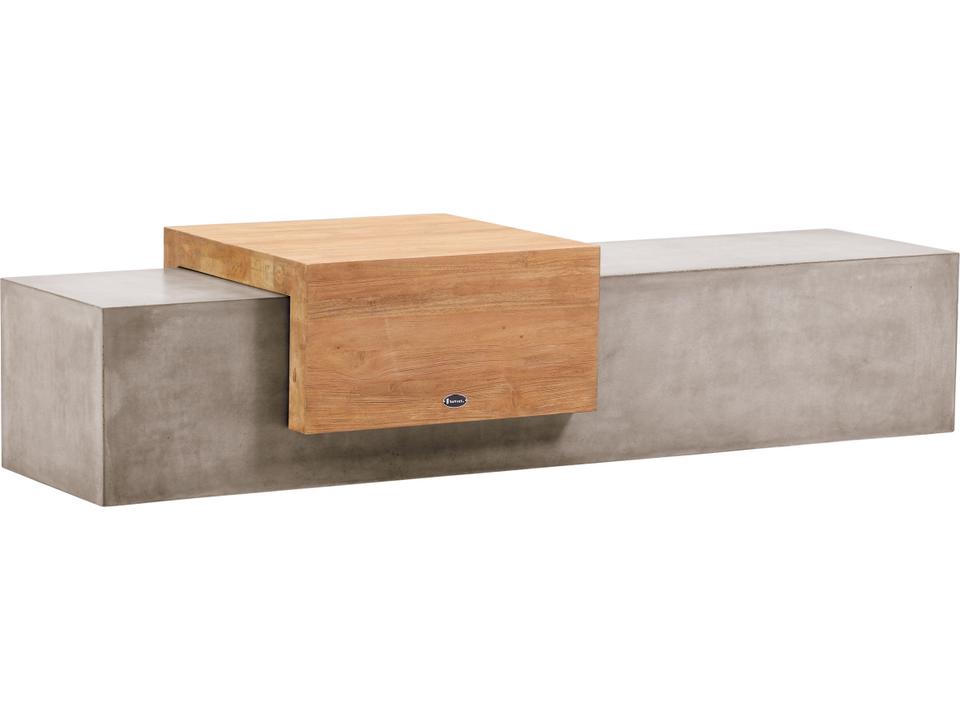 Monolith Lightweight Concrete Bench with Reclaimed Teak Top