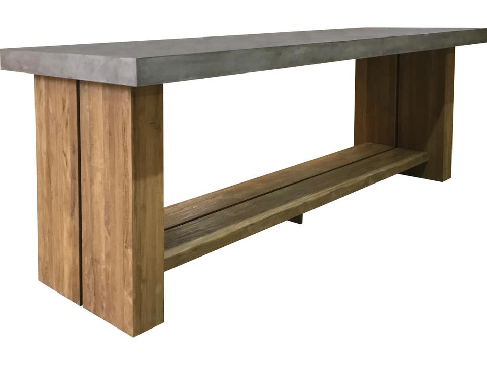 Perpetual Mykonos Rectangular Bar Table in Slate Gray Concrete with Reclaimed Teak Base
