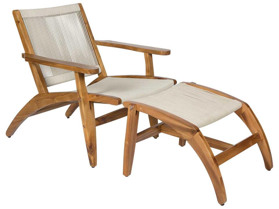 Explorer Golden Acacia Wood Outdoor Lounge Chair and Foot Stool Set of 2