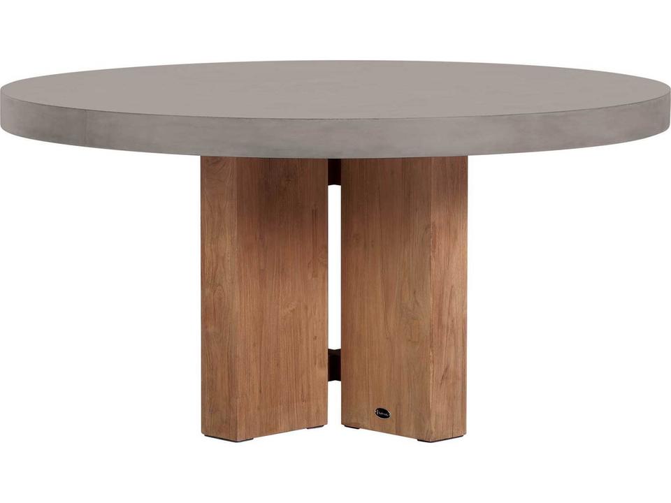 Perpetual Java Round Dining Table in Slate Grey Concrete and Reclaimed Teak