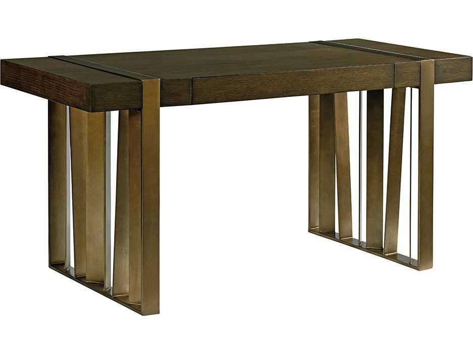 Cross Effect Oak Wood Writing Desk with Metal Base in Mocha Finish