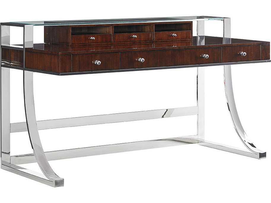 Andrea Writing Desk in Quartered Walnut and Polished Stainless Steel