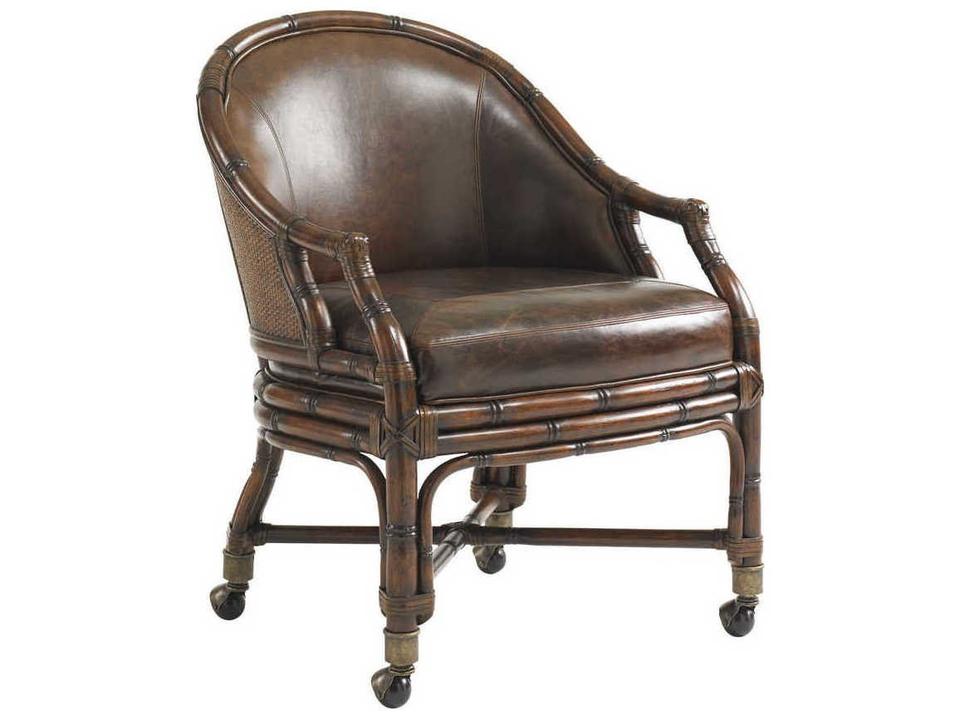 Bal Harbour Leather and Rattan Game Desk Chair in Sienna Rosewood