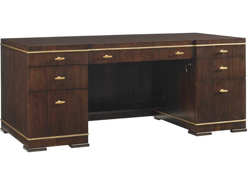 Paramount Executive Desk Bel Aire Collection Walnut with Gold Accents and Storage