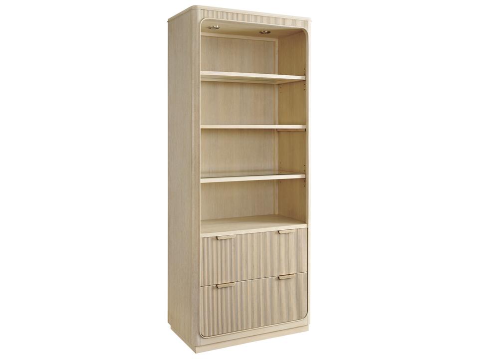 Montreux Bookcase in Vertical Reeded White Oak and Glass