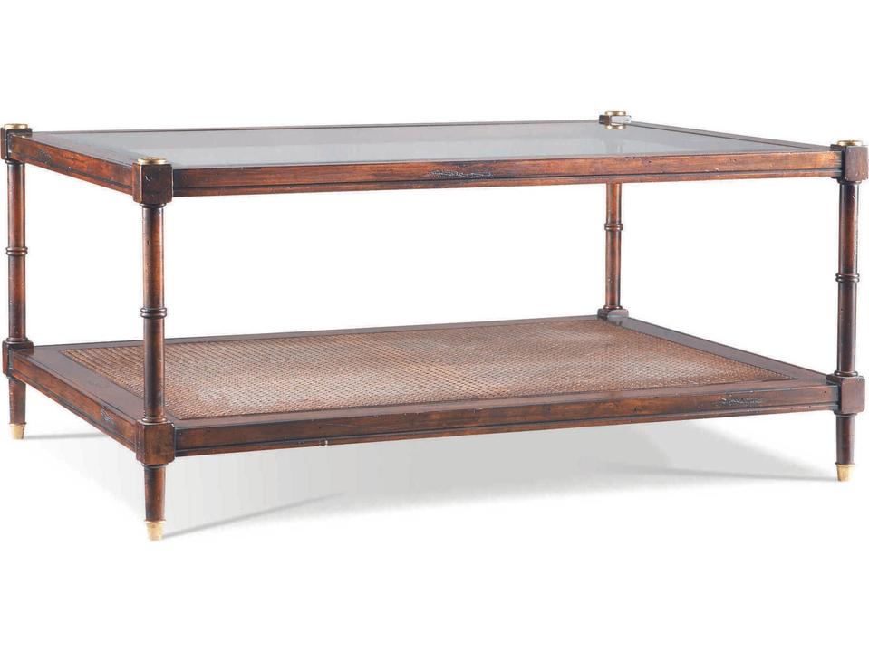 Island Plantation Rectangle Coffee Table with Cane Shelf and Glass Top