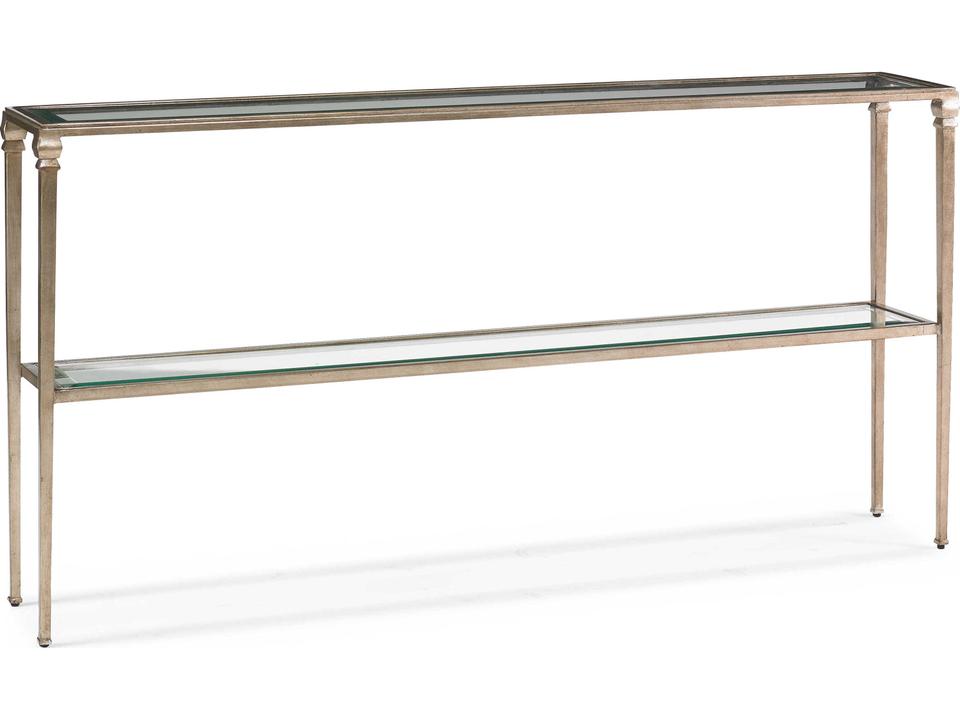 Diego Rectangle Console Table in Aged Platinum and Glass