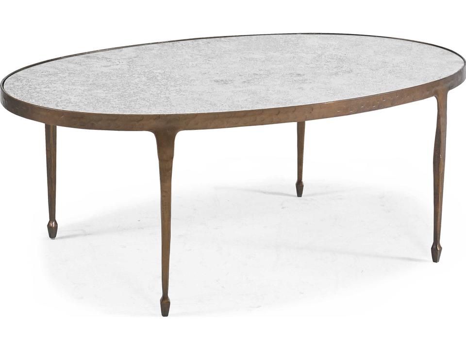 Calvert Oval Coffee Table with Antiqued Mirror Top in Bronze