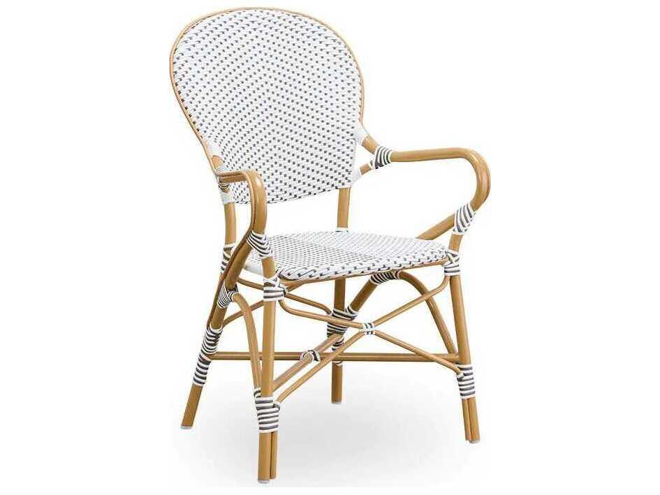 Alu Affaire Aluminum Natural White with Cappuccino dot Almond Isabell Stackable Outdoor Dining Arm Chair