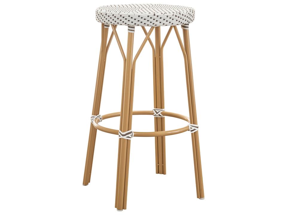 Simone Outdoor Alu-Rattan Bar Stool in Natural White with Cappuccino Dots