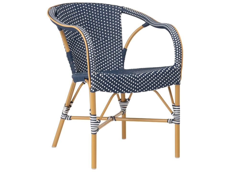 Alu-Affaire Madeleine Stackable Outdoor Dining Armchair in Almond with Navy White Dots