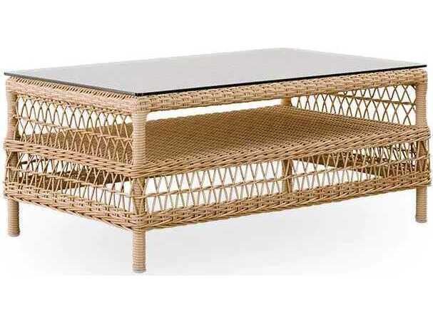 Georgia Garden Aluminum Rattan Natural Hazel Rectangular Glass Top Outdoor Coffee Table