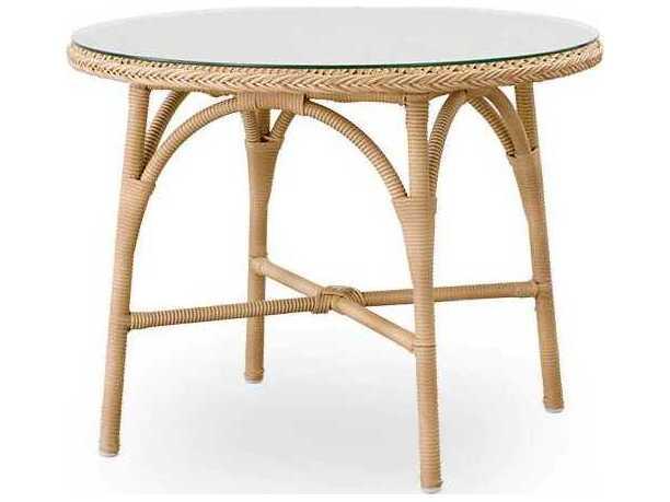 Georgia Garden Aluminum Rattan Natural Victoria Round Glass Top Outdoor Patio Coffee Table