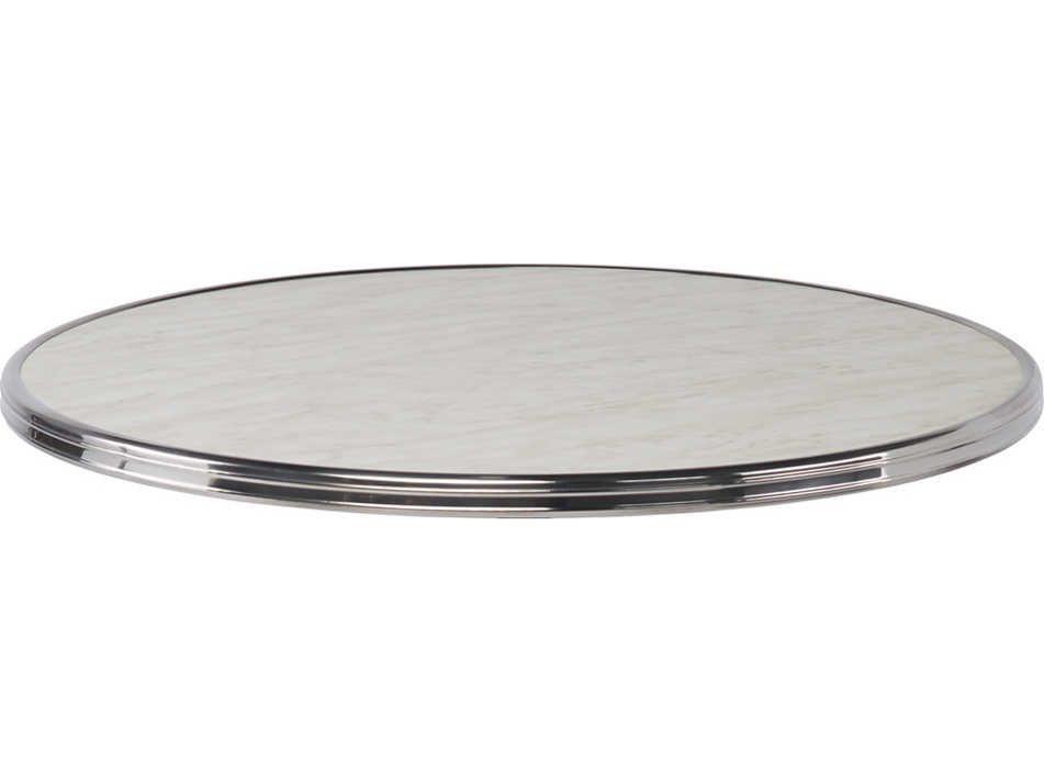 Alu Affaire Chrome Strapping Genoa Round Faux Marble Laminate French Cafe Table Top