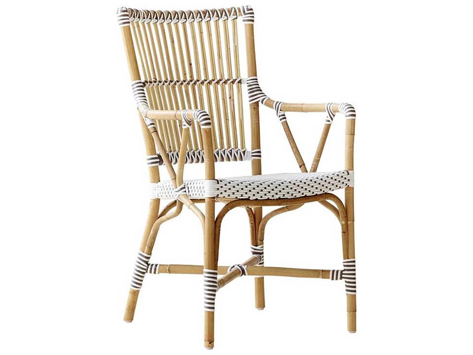 Design Monique Rattan Dining Arm Chair with ArtFibre Weave in White Cappuccino Dots