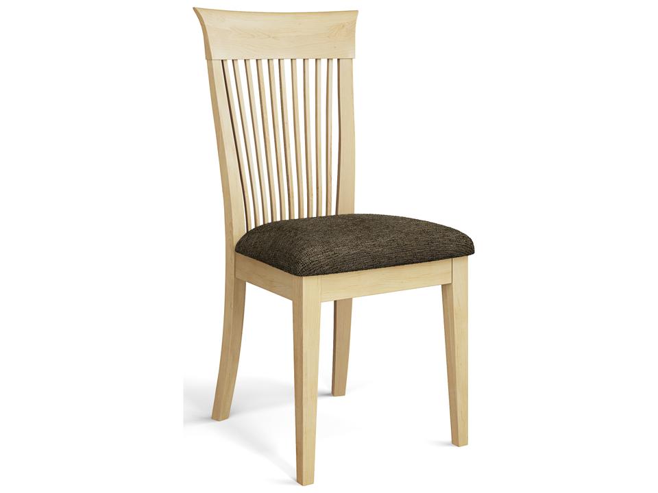Lewis Upholstered Slat Back Dining Side Chair in Natural Beech and Brown Fabric