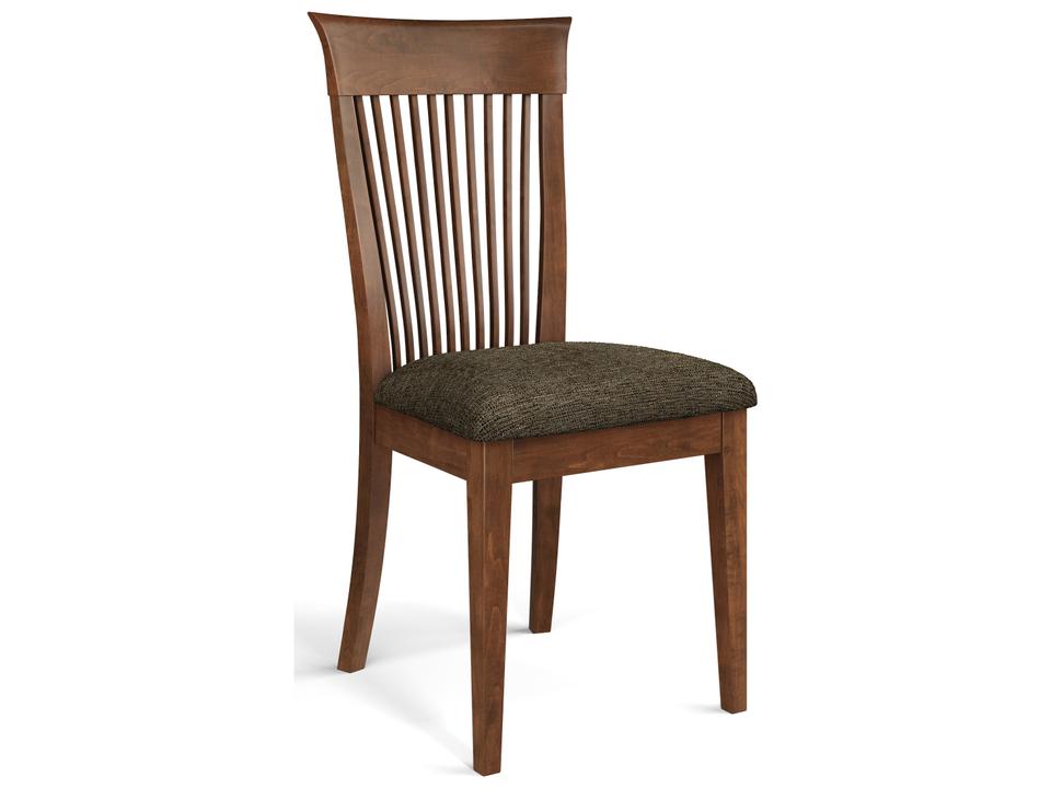 Model 58 Slat Back Upholstered Dining Side Chair in Walnut Finish