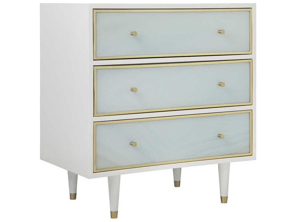 Seaglass 3-Drawer Nightstand White Mahogany and Brass