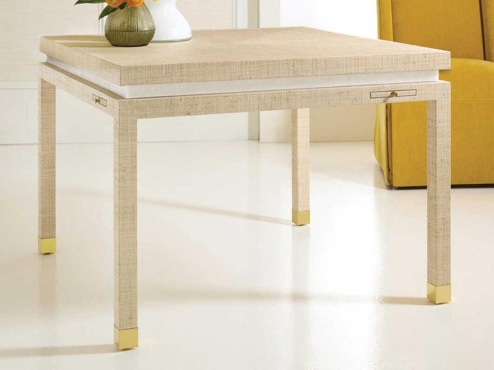 Palmetto Square Game Table in Raffia with Glass Top
